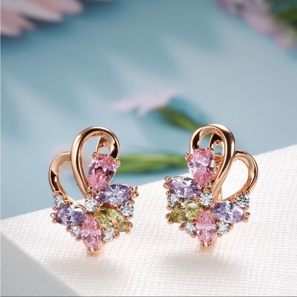 ROSE gold plated colourful zircon stud earrings - Picture 4 of 7